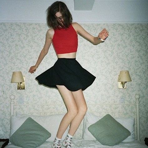 Dancing, A Woman, Skirt, Bed, Red, Black