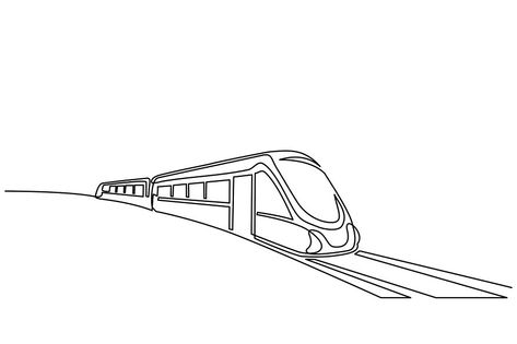 Continuous one line drawing. Modern high speed passenger commuter train. Vector illustration Train Line Drawing, Train Line Art, Train Illustration Drawing, Train Tattoo, Train Vector, Train Drawing, Train Illustration, Commuter Train, High Speed Rail