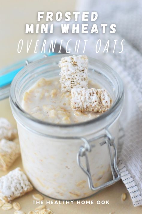 {Frosted Mini Wheats} Overnight Oats - The Healthy Home Cook Frosted Mini Wheats Recipe, Frosted Mini Wheats, Mini Wheats, Wheat Cereal, Wheat Recipes, Overnight Oats Recipe, Yogurt Recipes, Oats Recipes, Protein Breakfast