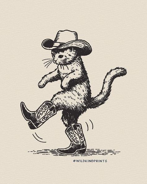 Animal In Cowboy Hat Tattoo, Cute Cowboy Aesthetic, Cowboy Kitty Tattoo, Cowboy Diy Decor, Cowboy Aesthetic Drawing, Cowboy Raccoon Tattoo, Cowboy Art Reference, 2025 New Year, Gallery Wall Tattoo