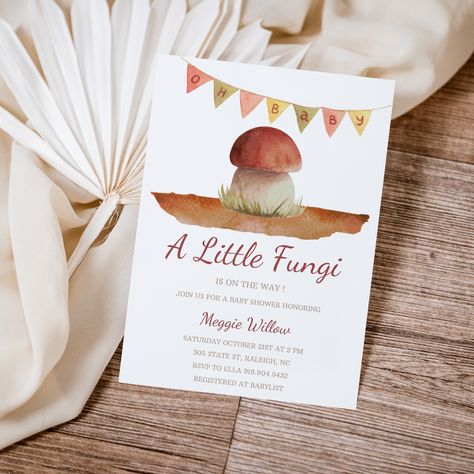 A Little Fungi Is On The Way, Mushroom Invitation, April Baby, Cute Pregnancy Pictures, Pregnancy Pictures, Gender Neutral Baby Shower Invitations, Baby Shower Woodland Theme, Baby Shower Invitation Template, Paperless Post