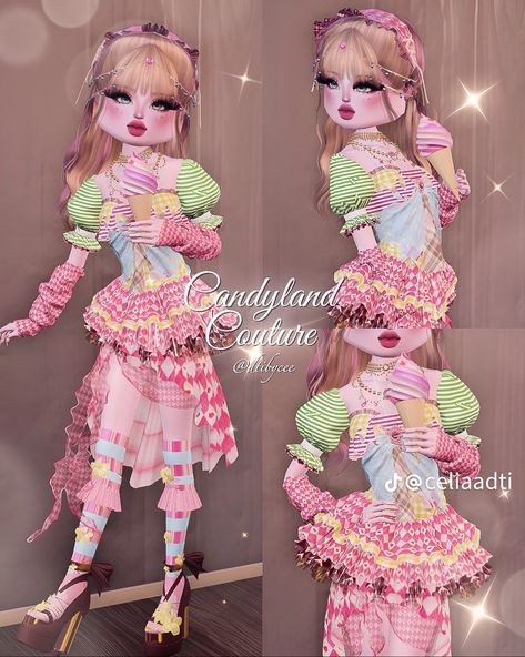 Preppy Dress To Impress Outfits, Candy Land Couture Dress To Impress, Food Inspired Dress To Impress, Candyland Couture, Dress To Impress Classy, Cotton Candy Dress, Spirit Game, Preppy Decal, Cream Outfit