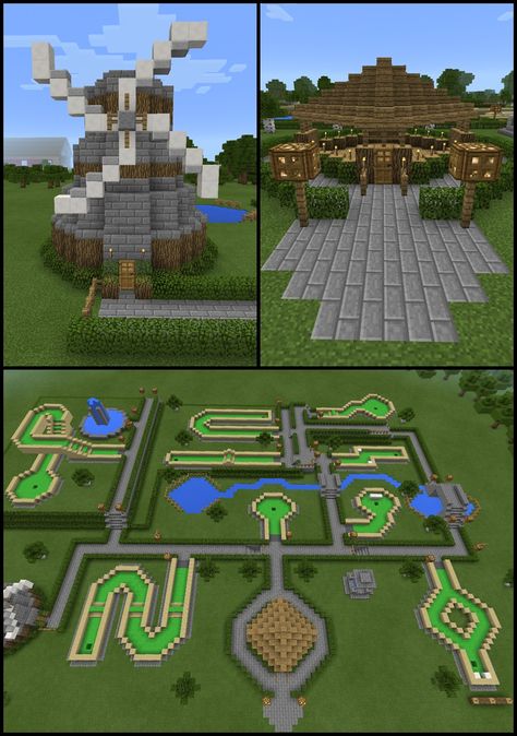 Minecraft Windmill Mini Golf Course Water Fountain Landscape Ideas Para El Jardin, Minecraft Lantern, Minecraft Bed, Fountain Landscape, Minecraft Garden, Minecraft Things, Golf Photography, Garden Floor, Mini Golf Course