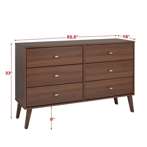 Mercury Row® Alyssa 6 Drawer 52.25'' W Double Dresser & Reviews | Wayfair Mid Century Modern Dresser, Beautiful Dresser, Sleek Storage, Wooden Dresser, Bedroom Items, Bedroom Furniture Dresser, Double Dresser, Modern Dresser, 6 Drawer Dresser