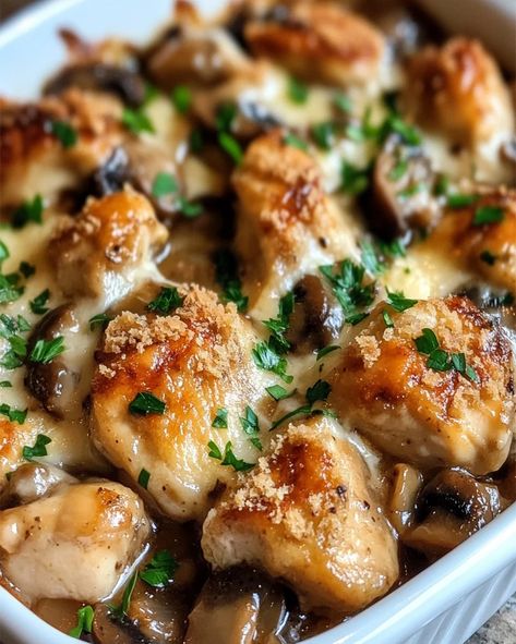 Enjoy this creamy Chicken Marsala Casserole with pasta, mushrooms, and melted cheese. Perfect comfort food for family dinners. Chicken Marsala Freezer Meal, Chicken Marsala Casserole, Casserole With Pasta, Creamy Chicken Marsala, Chicken Mushroom Casserole, Food For Family, Creamy Pasta Bake, Chicken Casseroles, Mushroom Casserole