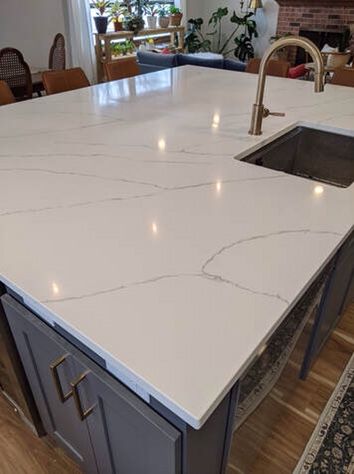 Kitchen & Owners Bath Counter White And Grey Quartz Countertops, Calacatta Ultra Quartz, Marble Look Quartz, Grey Quartz Countertops, Countertop Remodel, White Quartzite Countertops, White Kitchen Countertops, Kitchen Design Countertops, White Quartz Countertops