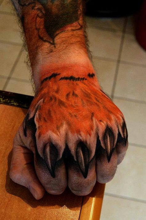 This is a bad ass artist Paw Tattoo On Hand, Paw Hand Tattoo, Lion Paw Tattoo, Tiger Paw Tattoo, Dog Hand Tattoo, Paw Print Tattoos, Hand Tatto, Paw Hand, Animal Paws