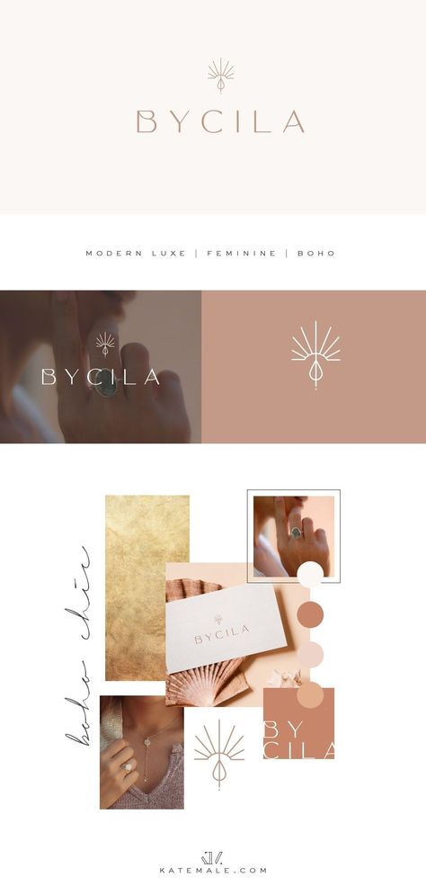 A boho chic and sophisticated brand design by Kate Male, a brand designer to stylish wellness and lifestyle brands. See more of my work at katemale.com Boho Chic Logo Design, Boho Chic Branding Design, Boho Branding Inspiration, Boho Chic Branding, Boho Chic Logo, Bohemian Branding, Chic Logo Design, Boho Branding, Chic Logo