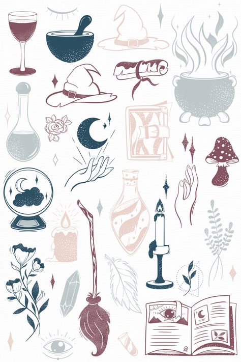 Witchcraft Background, Witchcraft Stickers, Png Moon, Witch Planner, Art Witchcraft, Magic Clipart, Moon Clipart, Boho Clipart, Blue Halloween