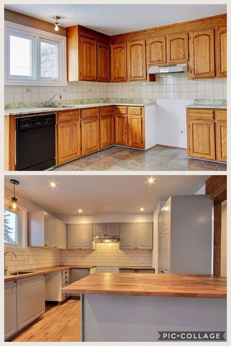 Old Kitchen Renovation Before After, Rancher Remodel Before And After, 90s Home Renovation, Old House Renovation Before And After, 1970s House Renovation, Lakehouse Remodel, Kitchen Flip, Cozy Cubicle, Blob Mirror