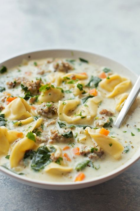 Creamy Sausage and Tortellini Soup | lifemadesimplebakes.com Creamy Sausage Tortellini Soup, Creamy Sausage Tortellini, Sausage And Tortellini Soup, Sausage And Tortellini, Life Made Simple, Sausage Tortellini Soup, Sausage Tortellini, Hot Italian Sausage, Cheese Tortellini