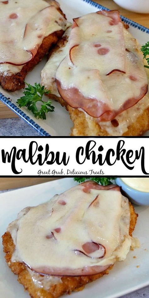 Malibu Chicken, Chicken Bundles, Chicken Ham, Breaded Chicken Breast, Chicken Main Dishes, Breaded Chicken, Chicken Dishes Recipes, Swiss Cheese, Poultry Recipes