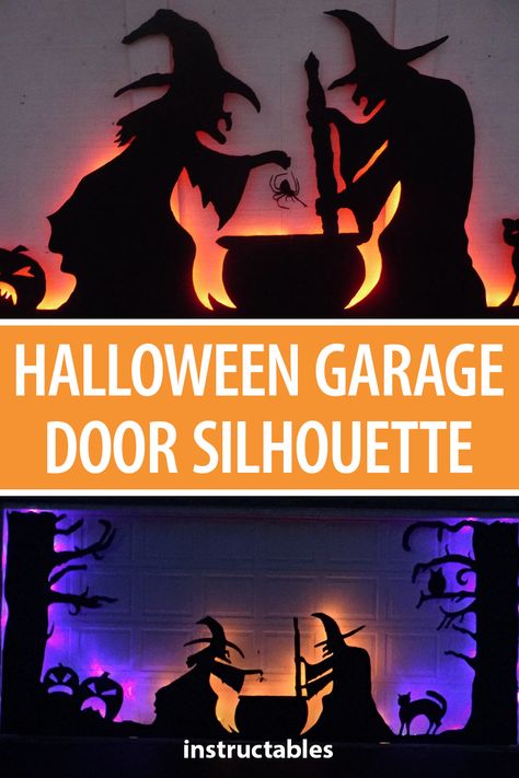 This garage door silhouette outdoor Halloween decoration will really make you stand out from your neighbors.  #Instructables #decor #workshop #woodworking Garage Door Halloween Decor, Garage Door Halloween, Halloween Garage Door, Halloween Garage, Halloween Decorations Apartment, Halloween Decor Diy, Beetlejuice Halloween, I Love Halloween, Halloween Decorations Diy Outdoor