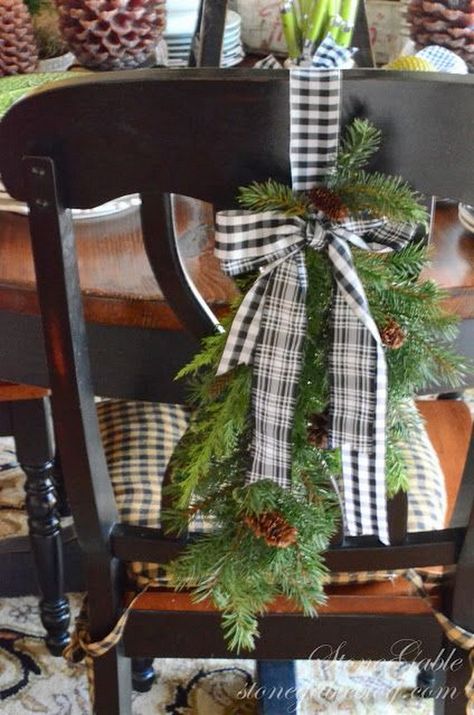 35 Festive Holiday Chair Decorations Natal Country, Christmas Chair, White Christmas Decor, Christmas Black, 12 December, Christmas Tablescapes, Noel Christmas, House Tour, Country Christmas