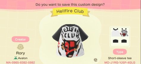 Stranger Things Hellfire Club Shirt for Animal Crossing: New Horizons Hellfire Club Shirt, The Hellfire Club, Hellfire Club, Animal Crossing Game, Club Shirts, Animal Shirts, Animal Crossing, Stranger Things, Animals