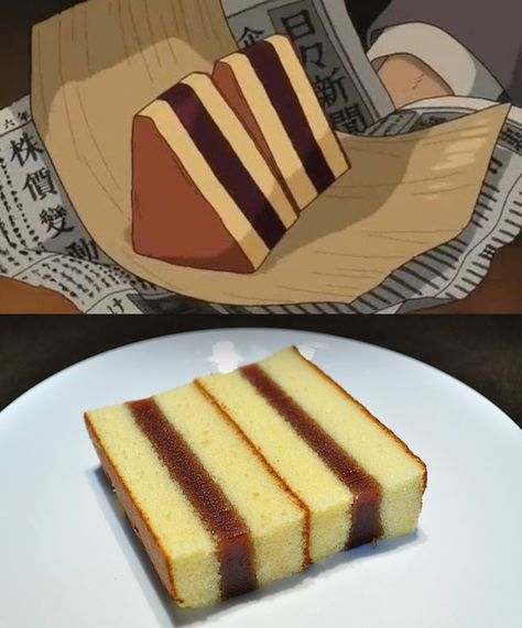 Wind Rises Ghibli Feast Japanese Sponge Cake (Castella) with red bean paste filling. Mini Shortcakes, Ghibli Recipes, Ghibli Night, Studio Ghibli Food, Nerdy Food, Fiction Food, Ghibli Food, Fictional Food, Kuih Lapis