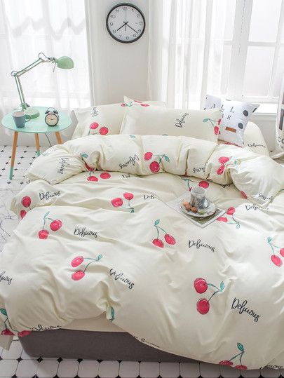 Shop Cherry & Letter Print Sheet Set online. SheIn offers Cherry & Letter Print Sheet Set & more to fit your fashionable needs. Single Bedding Sets, Girls Duvet Covers, Girls Bedding, Bed Cover Sets, Floral Bedding Sets, King Size Bedding Sets, Luxury Bedding Set, Kids Bedding Sets, Dekorasi Kamar Tidur