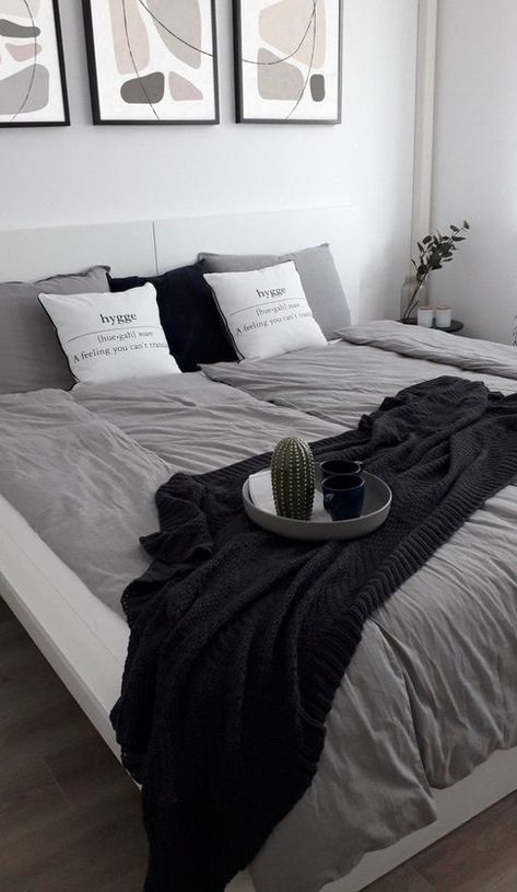 Modern Black And White Bedroom, Grey Bedroom Decor, Redecorate Bedroom, Apartment Decor Inspiration, Room Makeover Bedroom, Small Room Bedroom, Decor Home Living Room, Room Inspiration Bedroom, Room Ideas Bedroom