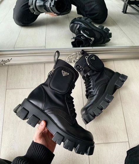 👜 on Twitter: "Prada boots… " Prada Boots, Dr Shoes, Fresh Shoes, Hype Shoes, Military Boots, Aesthetic Shoes, Influencers Fashion, Mode Inspo, Chunky Boots