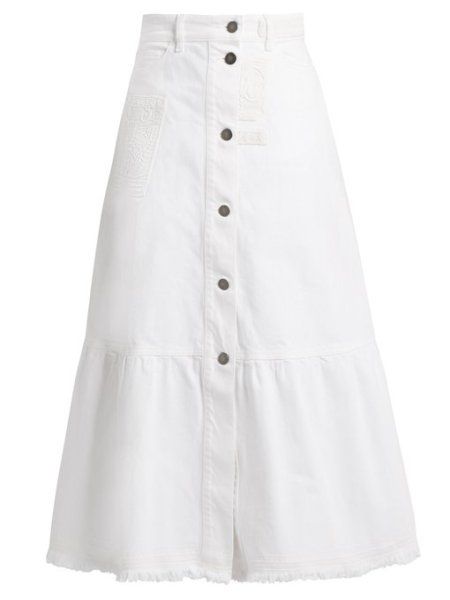 Projek Menjahit, High Waisted Denim Skirt, Denim Skirt Outfits, White Denim Skirt, White Denim Jacket, Denim Overall Dress, White Skirt, Jeans Rock, Matches Fashion