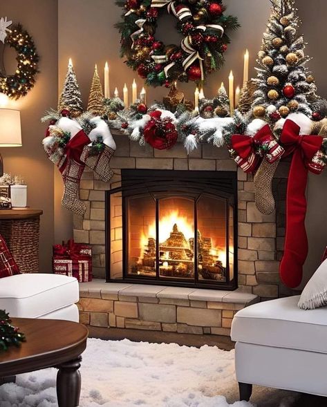 Christmas Fireplace Mantels, Christmas Mantle Decor, Christmas Fireplace Decor, Christmas Decor Inspiration, Christmas Mantel Decorations, Christmas Themes Decorations, Christmas Decorations Diy Outdoor, Christmas Mantle, Christmas Fireplace