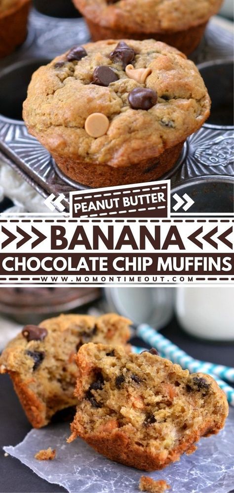 Banana Chip Muffins, Peanut Butter Chocolate Chip Muffins, Yummy Muffins, Oatmeal Cookie Bars, Peanut Butter Muffins, Peanut Butter Banana Bread, Peanut Butter Banana Muffins, Easter Recipe, Easter Breakfast