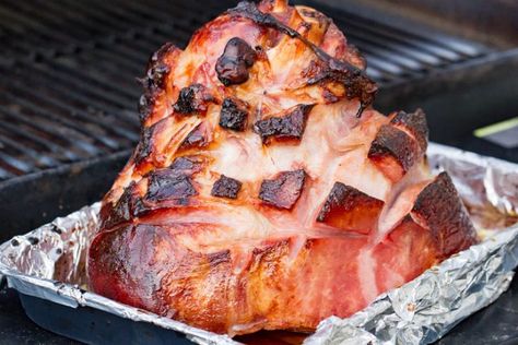 Delicious double-smoked and maple-glazed ham is a super simple pellet-grill recipe that is one of my favorite ways to enjoy ham! Smoked Ham Recipes, Recipes On The Grill, Traeger Smoker Recipes, Easy Ham Recipes, Smoked Ham Recipe, Traeger Grill Recipes, Ham Potato, Pellet Grill Recipes, Ham Recipe