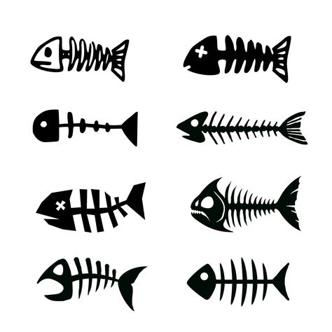 Download the Set of silhouettes of dead fish and fish bones 40688426 royalty-free Vector from Vecteezy for your project and explore over a million other vectors, icons and clipart graphics! Fish Bone Tattoo, Fish Skeleton, Fish Silhouette, Fish Bones, Fish Icon, Fish Clipart, Bone Tattoos, Dead Fish, Fish Graphic