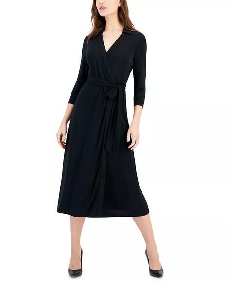 Anne Klein - Women's Faux-Wrap Collared Midi Dress Bare Beauty, Beauty Foods, Easter Shopping, Quilted Coverlet, Luxe Gifts, Anne Klein, Gifts For Teens, Warm Weather, Calvin Klein