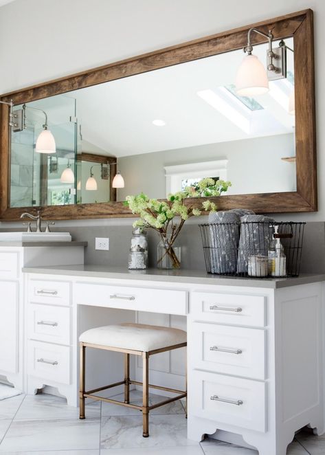 Masterbath Ideas, Built In Makeup Vanity, Makeup Vanity In Bathroom, Vanity In Bathroom, Bathroom Redecorating, Built In Vanity, Dress Room, Bathroom With Makeup Vanity, Hgtv Dream Home