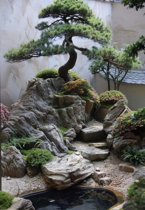 Miniature Garden Ideas, Plant Bedroom Aesthetic, Indoor Garden Design, Japanese House Garden, Plant Bedroom, Japanese Gardens Design Ideas, Japanese Concept, Aesthetic Plant, Japanese Style Garden