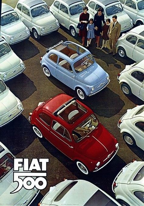 Image found on gentlecar Fiat 500 Vintage, Fiat Car, Fiat 500c, Fiat 126, Retro Auto, Vintage Auto's, Fiat 850, Auto Vintage, Velo Vintage