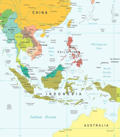 Southeast Asia - map - illustration. Southeast Asia map - highly detailed illust , #Aff, #map, #Asia, #Southeast, #detailed, #highly #ad South East Asia Map, Southeast Asia Map, East Asia Map, Peta Asia, Map Monde, Geography For Kids, Asia Map, East Timor, Asia Tenggara