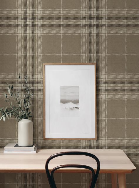 Cozy Plaid Wallpaper Brown Repositionable Wallpaper - Etsy Peel And Stick Plaid Wallpaper, Plaid Peel And Stick Wallpaper, Pantry Wallpaper, Boys Bedroom Wallpaper, Moody Office, Tartan Wallpaper, Plaid Wallpaper, Peel And Stick Vinyl, Modern Cabin