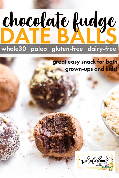 Chocolate Fudge Date Balls - WholeFoodFor7 Whole30 Chocolate, Egg Free Snacks, Whole 30 Dessert, Whole 30 Snacks, Date Balls, Lemon Scones, Date Recipes, Paleo Whole 30, Free Snacks