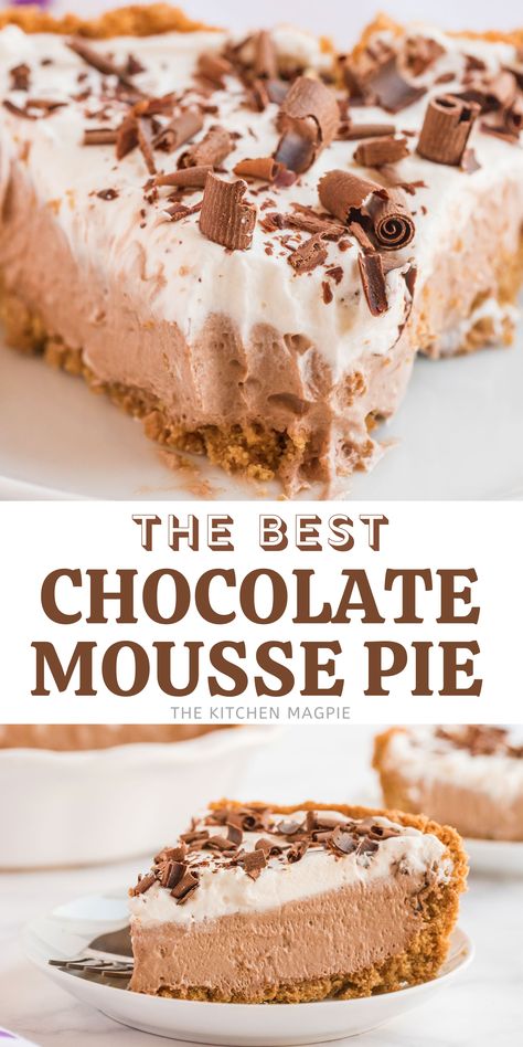 No Bake Chocolate Mousse Pie, No Bake Chocolate Mousse, Ice Box Pie, Christmas Pie Recipes, Chocolate Mousse Pie, Mousse Pie, Easy Chocolate Mousse, Oreo Cookie Crust, Chocolate Pie Recipes