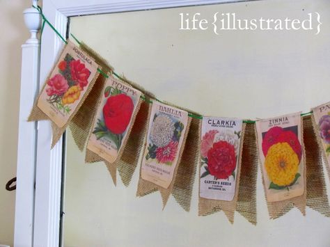 Seed Packet Garland - LOVE this! // life illustrated Vintage Seed Packet, Vintage Seed Packets, Garden Shower, Seed Pack, Diy Garland, Garden Theme, Seed Packets, Christmas Tree Themes, Flower Farm