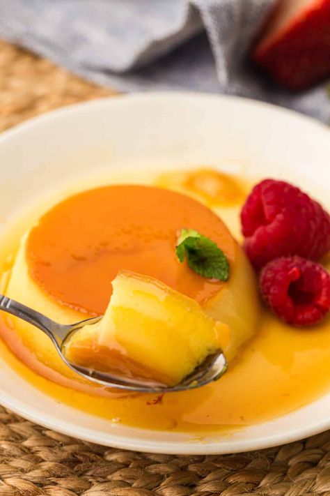 Air Fryer Flan - The Flexible Fridge Flan Dessert, Cream Cheese Desserts, Eggless Desserts, Custard Desserts, Flan Recipe, Egg Custard, Caramelized Sugar, Creamy Desserts, Small Cake