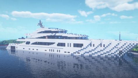 Bloxburg Yacht, Bloxburg Boat Build, Minecraft Yacht Ideas, Boat Deck Minecraft, Sims 4 Yacht, Lighthouse Minecraft Blueprint, World Painter, Steampunk Ship, Terrain Map