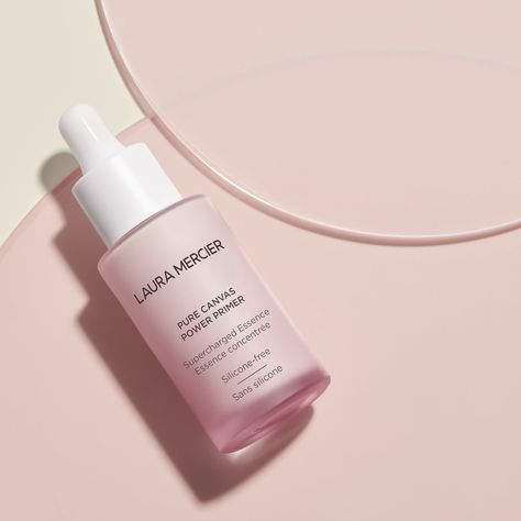 Introducing Laura Mercier’s Pure Canvas Primer Collection | British Vogue Skincare Products Photography, Best Primer, Fixing Spray, Cosmetics Photography, Beauty Products Photography, Makeup Photography, Makeup Primer, Cosmetic Packaging, Younger Looking Skin