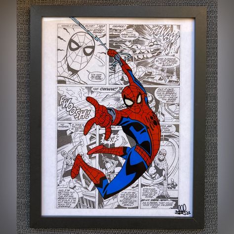 Glass Painting Colours, Spiderman Comic Book, Shadow Box Wall Art, Spiderman Comic Books, Spiderman Painting, Comic Background, Marvel Paintings, Canvas Drawings, Marvel Spiderman Art