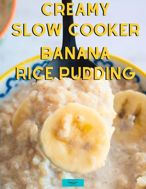 Creamy Slow Cooker Banana Rice Pudding. Slow cooker banana rice pudding, a rich and creamy dessert or breakfast, loaded with bananas, a hint of vanilla, and a pinch of cinnamon. Delicious served warm or chilled. Banana Rice Pudding, Rice Pudding Recipe Crockpot, Crockpot Rice Pudding, Raspberry Crumb Bars, Banana And Rice, Dessert Cravings, Coffee And Walnut Cake, Entertaining Food, Delish Desserts