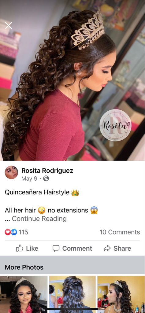 Xv Hairstyles Quinceanera, Hollywood Quince, Quinceanera Hairstyles With Crown, 15 Decorations, Cinderella Quince, Quince Hair, Crown Quince, Quinceanera Dances, Quince Planning