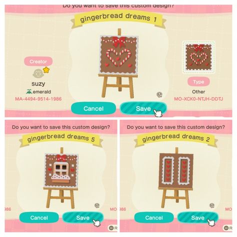 Acnh Gingerbread Design, Acnh Gingerbread, Animal Crossing Christmas Design Codes, Acnh Candyland, Acnh Holiday, Acnh Christmas Code, Winter Acnh, Panel Windows, Acnh Winter