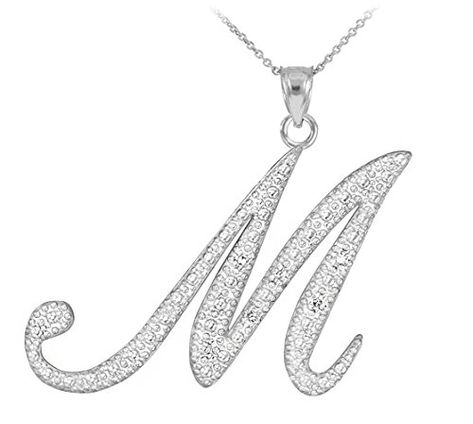 Fine 925 Sterling Silver CZStudded Script Letter M Initial Pendant Necklace 22 *** More info could be found at the image url. Silver Custom Name Initial Pendant Jewelry, M Initial Pendant, Silver Name Necklace With Initial Pendant And Letter Print, Silver Initial Pendant Name Necklace With Letter Print, Pear Shaped Diamond Necklace, Elegant Letter-shaped Initial Necklace, Necklaces Collection, M Necklace, Script Initial