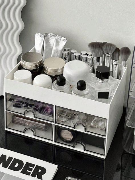 1pc ABS Makeup Storage Box, Multi-grid Large Capacity Cosmetic Box, For HomeI discovered amazing products on SHEIN.com, come check them out! Big Makeup Organizer, Makeup Storage Cabinet, Lotion Organization, Dressing Table Decor, Acrylic Shelf, Makeup Storage Box, Dresser Organization, Cosmetic Display, Display Cases