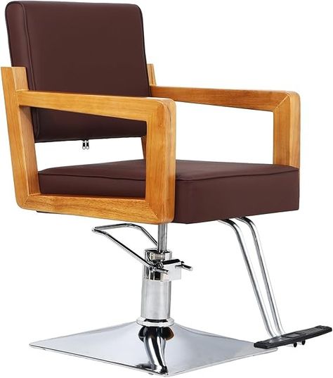 Panana Professional Hairdressing Chair with 360° Rotation and Hydraulic Pump, Height Adjustable, Hairdressing Chair, Salon Chair Made of Faux Leather and Solid Wood, Brown : Amazon.de: Beauty Hairdressing Chairs, Barbershop Design, Chair Wood, Salon Chairs, Hydraulic Pump, Wood Chair, Barber Shop, Height Adjustable, Solid Wood