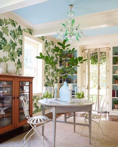 Blue And White House, Peter Dunham, Fig Leaf, Fig Leaves, Leaf Wallpaper, Fabric Paper, The Vibe, Dining Rooms, Fig