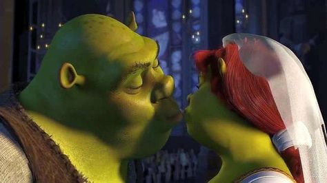 Shrek And Fiona Kiss, Shrek And Fiona, Custom Bridal Party Gifts, Lord Farquaad, Fairytale Creatures, Shark Tale, Princess Fiona, Bee Movie, Aesthetic Filter