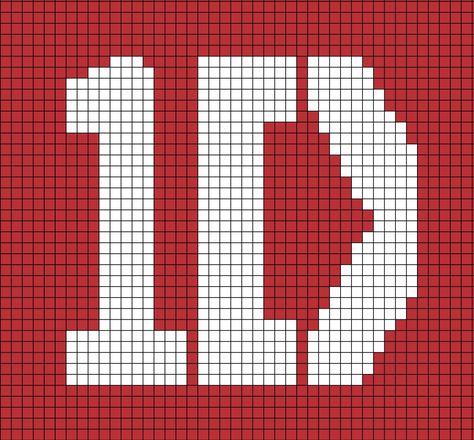 A big pixel art template of the boy band One Direction's 1D logo. One Direction Crochet Ideas, One Direction Crafts Diy, One Direction Pixel Art, One Direction Crochet, One Direction Cross Stitch, Crochet Grid Album Cover, Music Pixel Art, One Direction Alpha Pattern, Grid Crochet Patterns Album Covers